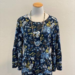 Blue Floral Peplum Blouse